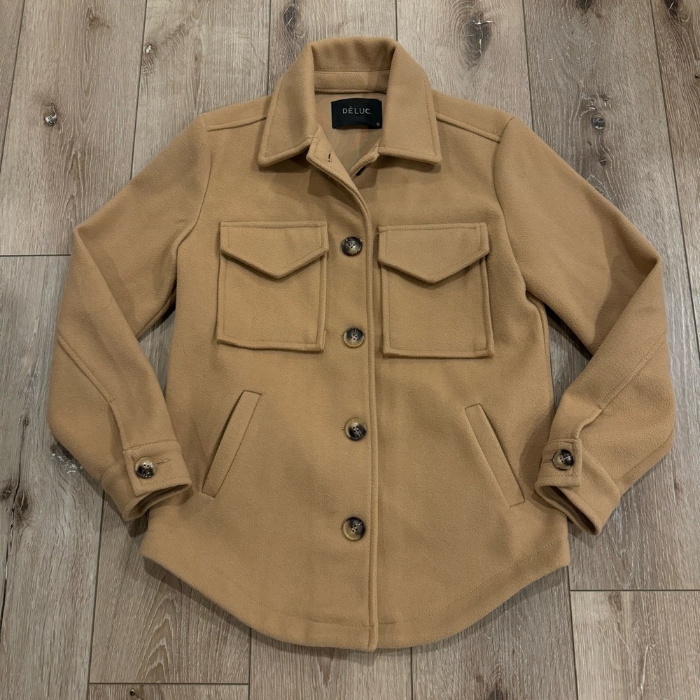 Jaiden Pocketed Button Down Summer Jacket Camel Tan Shirt Jacket Top XS